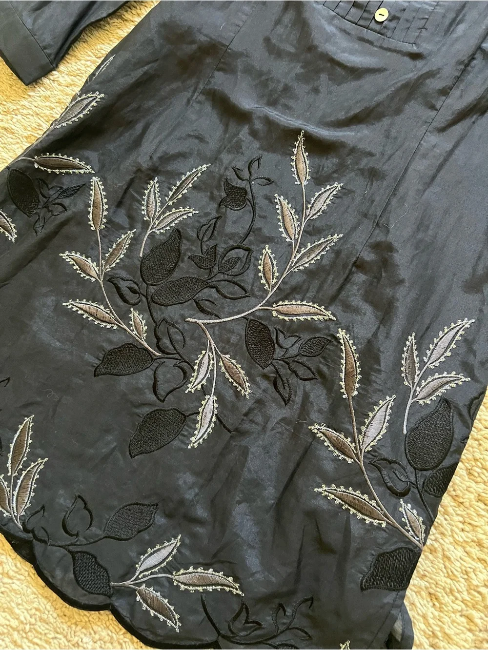Coldwater Creek Black Embroidered Long-Sleeve Tunic Dress